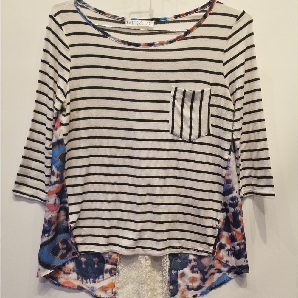 Potters Pot Multi Print Tunic Comfortable Round Neck 3/4‎ sleeve Women's Size M